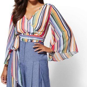 XL NY&CO 7th Ave Striped Wrap Blouse